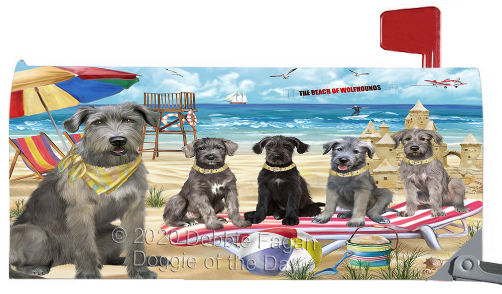 Pet Friendly Beach Wolfhound Dogs Magnetic Mailbox Cover Both Sides Pet Theme Printed Decorative Letter Box Wrap Case Postbox Thick Magnetic Vinyl Material