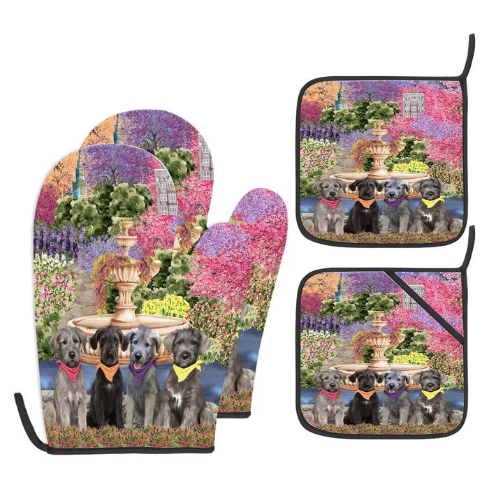 Wolfhound Oven Mitts and Pot Holder Set, Explore a Variety of Personalized Designs, Custom, Kitchen Gloves for Cooking with Potholders, Pet and Dog Gift Lovers