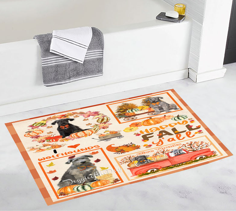 Happy Fall Y'all Pumpkin Wolfhound Dogs Bathroom Rugs with Non Slip Soft Bath Mat for Tub BRUG55363
