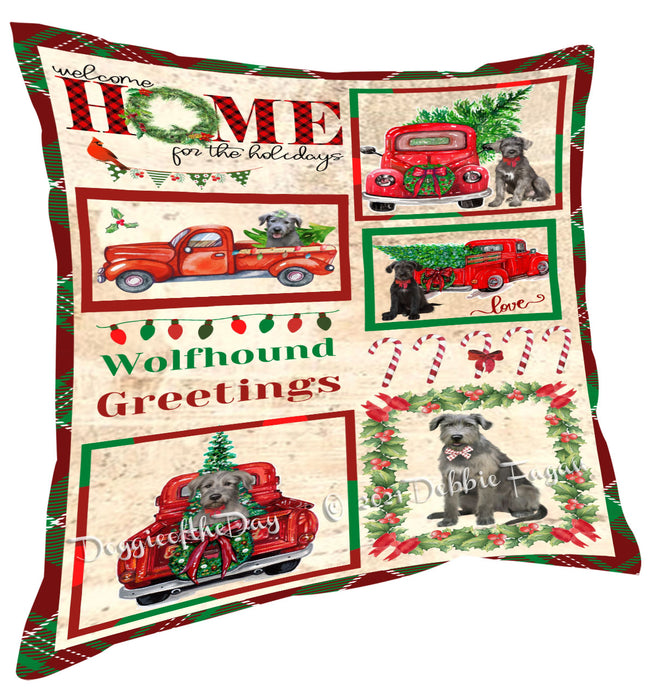 Welcome Home for Christmas Holidays Wolfhound Dogs Pillow with Top Quality High-Resolution Images - Ultra Soft Pet Pillows for Sleeping - Reversible & Comfort - Ideal Gift for Dog Lover - Cushion for Sofa Couch Bed - 100% Polyester