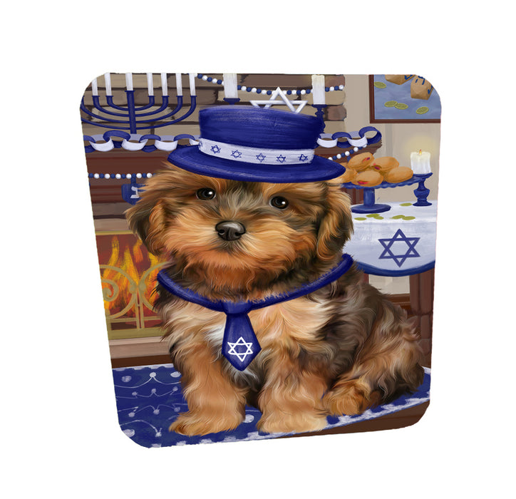 Happy Hanukkah Family Yorkipoo Dogs Coasters Set of 4 CSTA58776