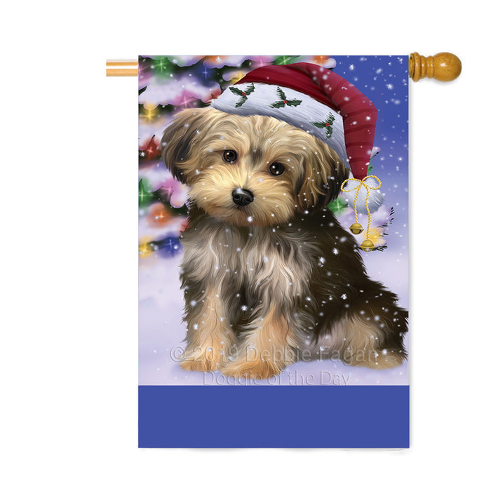 Personalized Winterland Wonderland Yorkipoo Dog In Christmas Holiday Scenic Background Custom House Flag FLG-DOTD-A61500