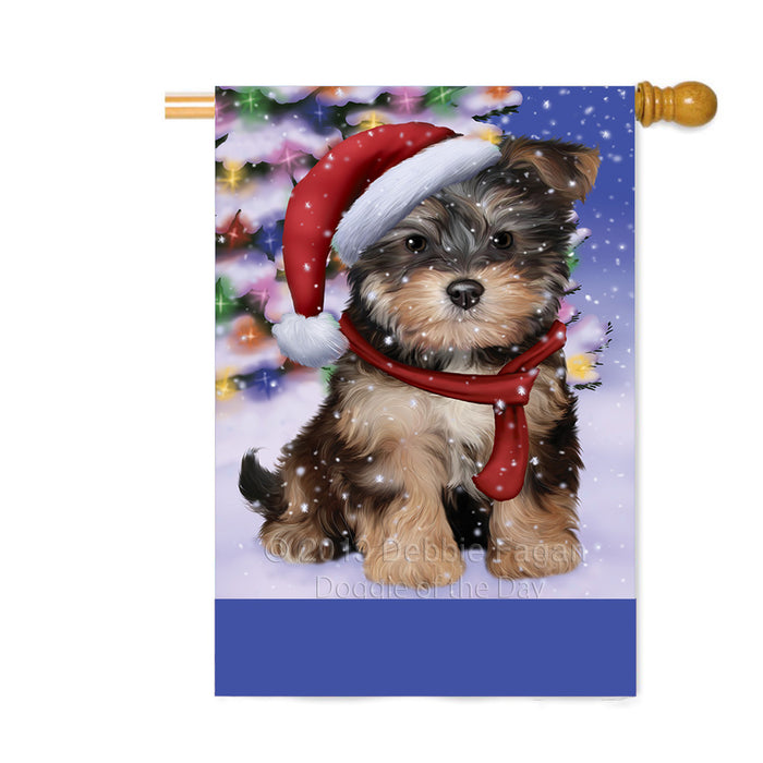 Personalized Winterland Wonderland Yorkipoo Dog In Christmas Holiday Scenic Background Custom House Flag FLG-DOTD-A61502