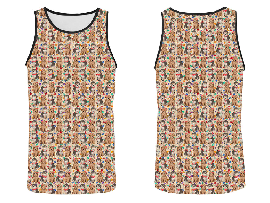 Rainbow Paw Print Yorkipoo Dogs Red All Over Print   Men's Tank Top