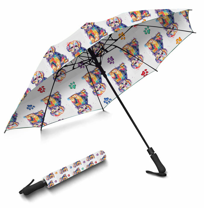 Watercolor Mini Yorkipoo DogsSemi-Automatic Foldable Umbrella