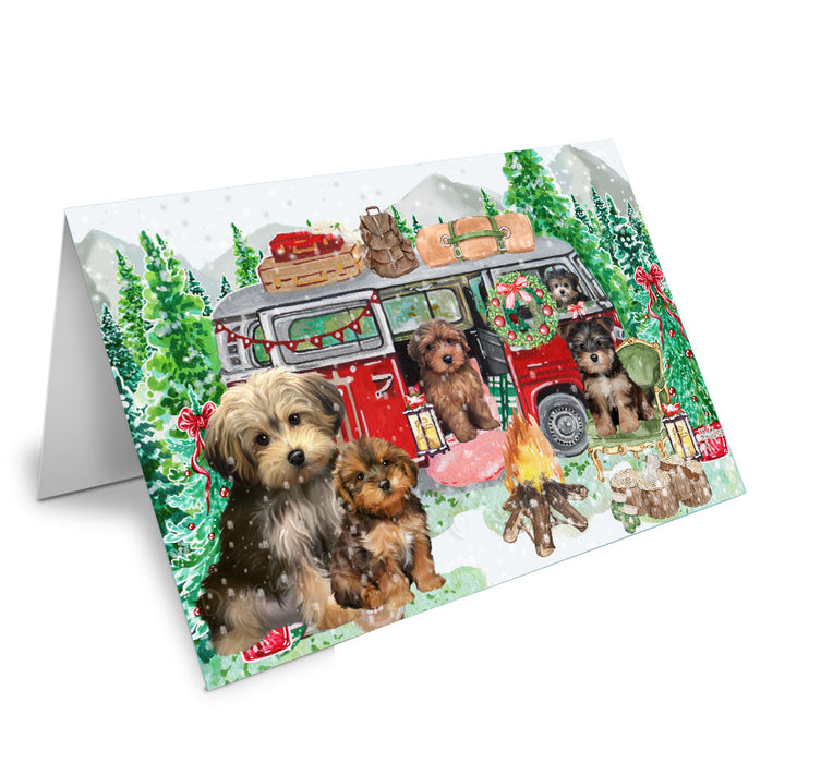 Christmas Time Camping with Yorkipoo Dogs Handmade Artwork Assorted Pets Greeting Cards and Note Cards with Envelopes for All Occasions and Holiday Seasons
