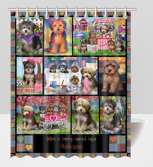Love is Being Owned Yorkipoo Dog Grey Shower Curtain