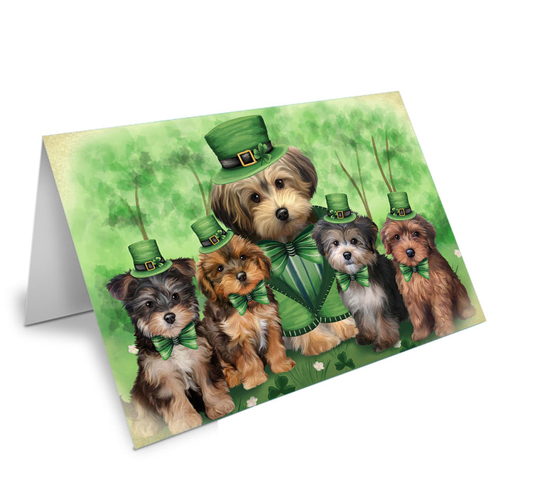 St. Patricks Day Irish Family Portrait Yorkipoos Dog Handmade Artwork Assorted Pets Greeting Cards and Note Cards with Envelopes for All Occasions and Holiday Seasons GCD52325