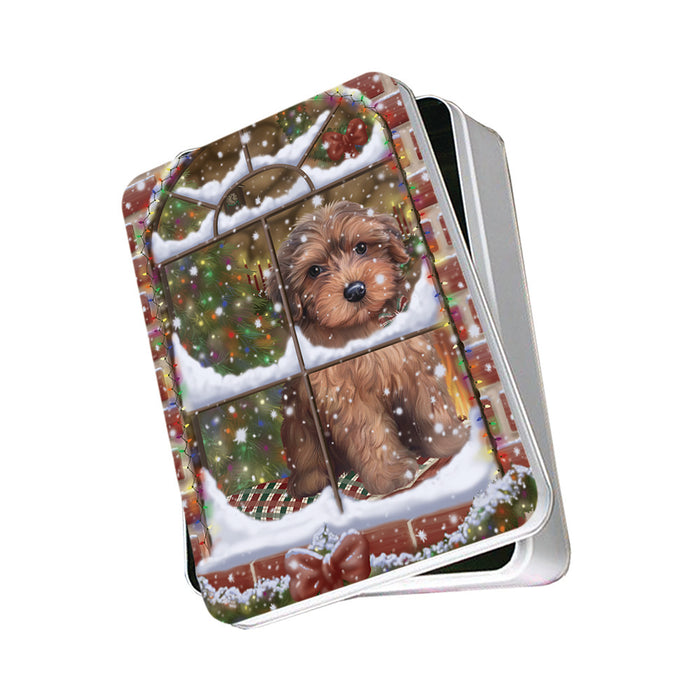 Please Come Home For Christmas Yorkipoo Dog Sitting In Window Photo Storage Tin PITN57573