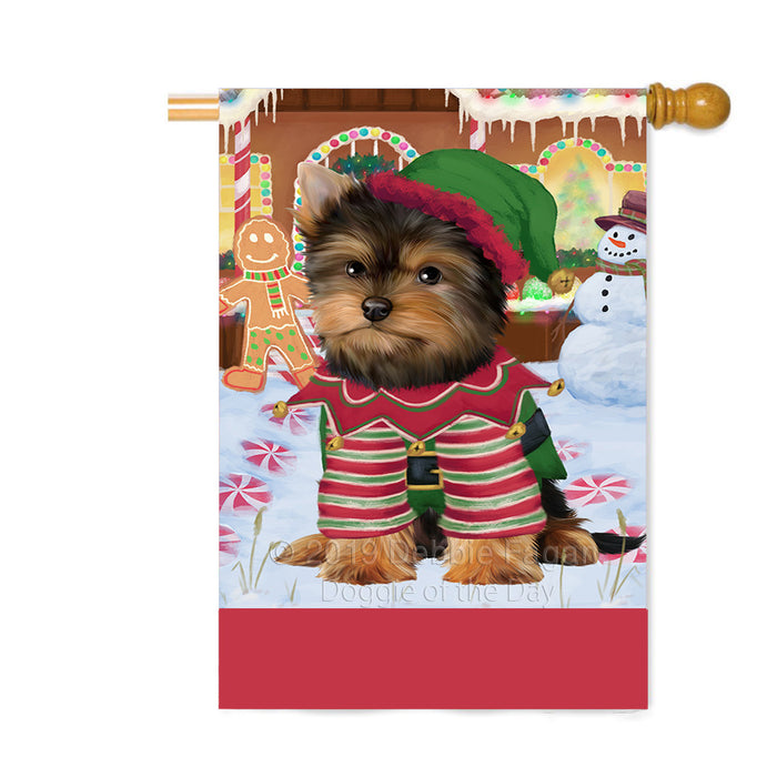 Personalized Gingerbread Candyfest Yorkshire Terrier Dog Custom House Flag FLG64021