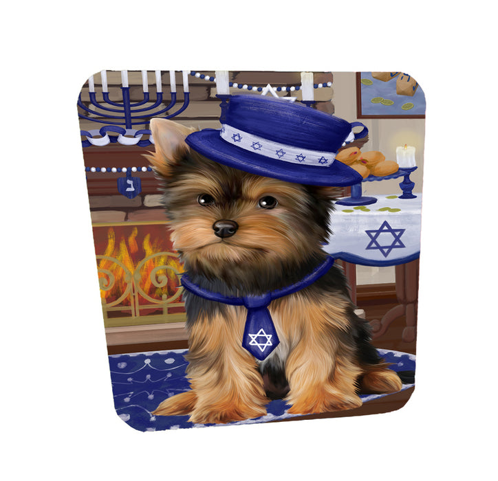 Happy Hanukkah Family Yorkshire Terrier Dogs Coasters Set of 4 CSTA58777