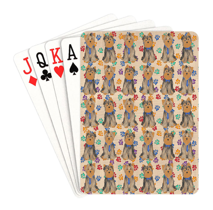 Rainbow Paw Print Yorkshire Terrier Dogs Blue Playing Card Decks