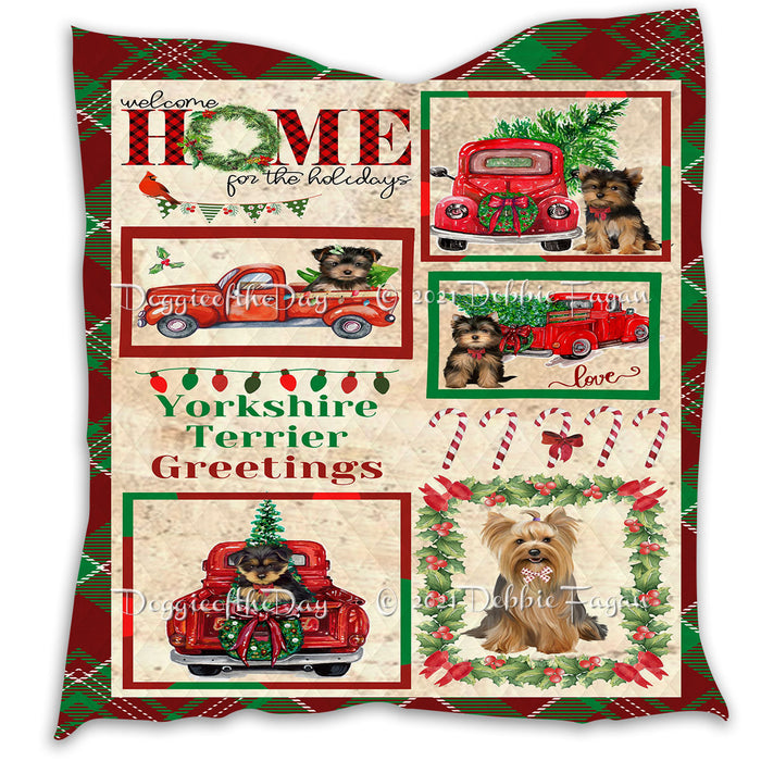 Welcome Home for Christmas Holidays Yorkshire Terrier Dogs Quilt Bed Coverlet Bedspread - Pets Comforter Unique One-side Animal Printing - Soft Lightweight Durable Washable Polyester Quilt
