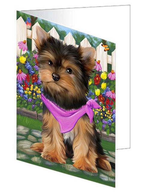 Spring Floral Yorkshire Terrier Dog Handmade Artwork Assorted Pets Greeting Cards and Note Cards with Envelopes for All Occasions and Holiday Seasons GCD60614