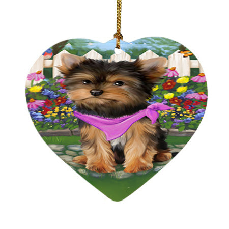 Spring Floral Yorkshire Terrier Dog Heart Christmas Ornament HPOR52195