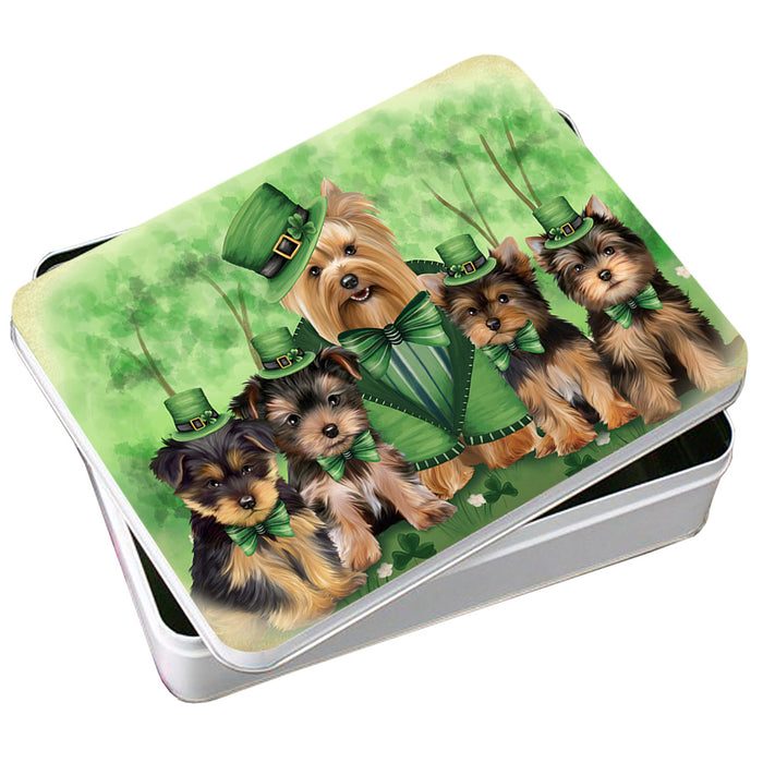 St. Patricks Day Irish Family Portrait Yorkshire Terriers Dog Photo Storage Tin PITN49438