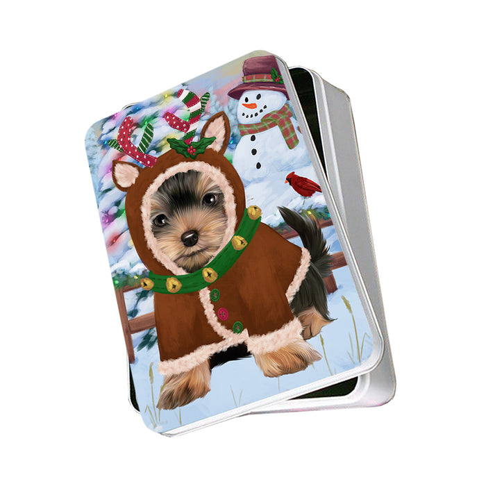 Christmas Gingerbread House Candyfest Yorkshire Terrier Dog Photo Storage Tin PITN56552