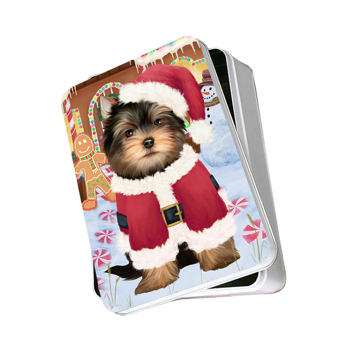 Christmas Gingerbread House Candyfest Yorkshire Terrier Dog Photo Storage Tin PITN56553