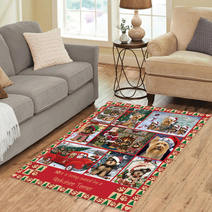 Love is Being Owned Christmas Yorkshire Terrier Dogs Area Rug