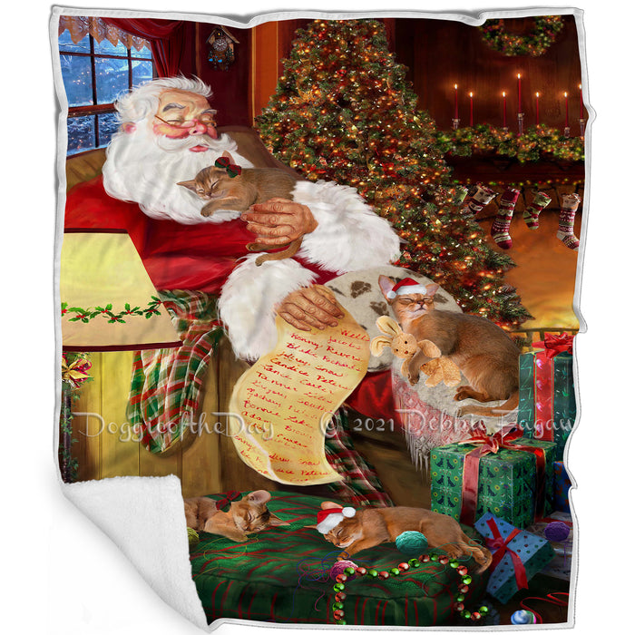 Abyssinian Cats and Kittens Sleeping with Santa Blanket