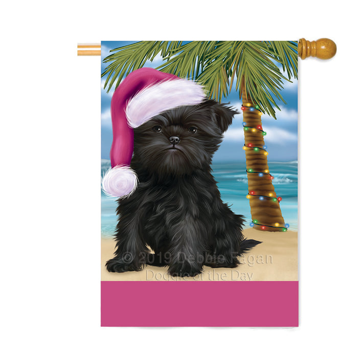Personalized Summertime Happy Holidays Christmas Affenpinscher Dog on Tropical Island Beach Custom House Flag FLG-DOTD-A60416