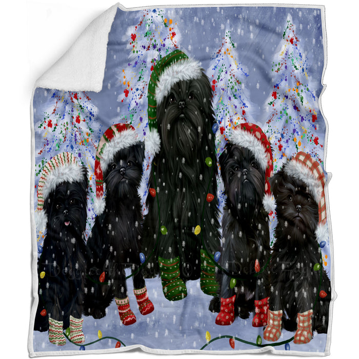 Christmas Lights and Affenpinscher Dogs Blanket - Lightweight Soft Cozy and Durable Bed Blanket - Animal Theme Fuzzy Blanket for Sofa Couch