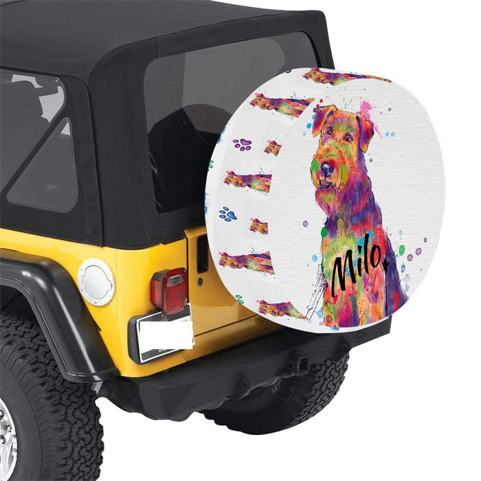 Custom Pet Name Personalized Watercolor Airedale Dog Car Tire Cover