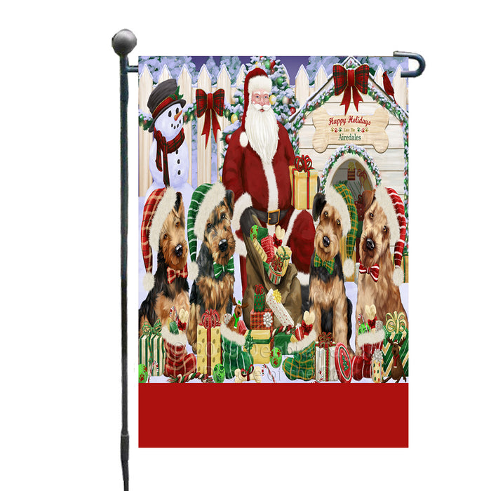 Personalized Happy Holidays Christmas Airedale Dogs House Gathering Custom Garden Flags GFLG-DOTD-A58485