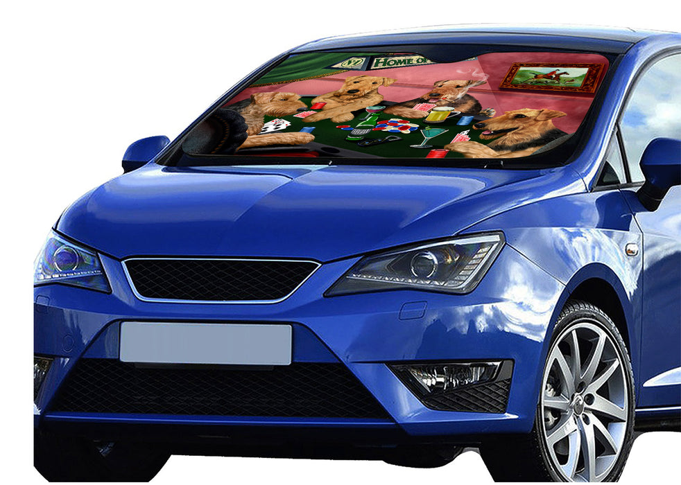 Home of  Airedale Dogs Playing Poker Car Sun Shade