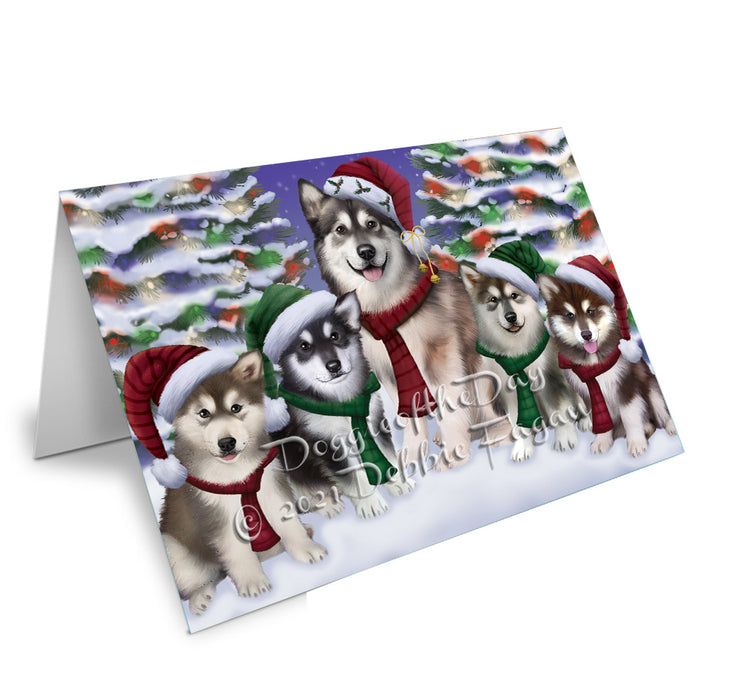 Christmas Family Portrait Alaskan Malamute Dog Handmade Artwork Assorted Pets Greeting Cards and Note Cards with Envelopes for All Occasions and Holiday Seasons