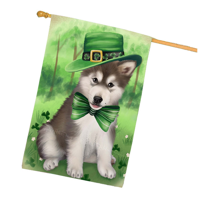 St. Patricks Day Irish Alaskan Malamute Dog House Flag Outdoor Decorative Double Sided Pet Portrait Weather Resistant Premium Quality Animal Printed Home Decorative Flags 100% Polyester FLG68618