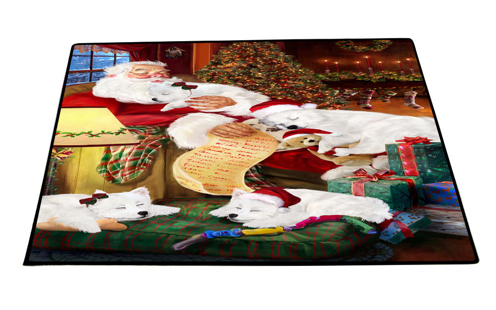 Santa Sleeping with American Eskimo Dogs Floor Mat- Anti-Slip Pet Door Mat Indoor Outdoor Front Rug Mats for Home Outside Entrance Pets Portrait Unique Rug Washable Premium Quality Mat