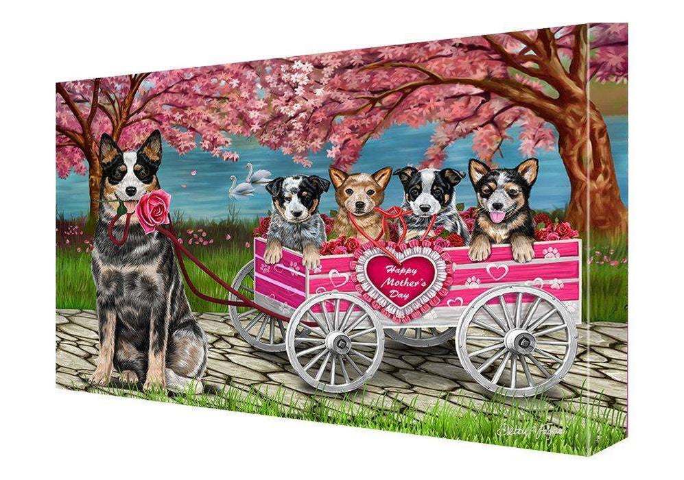 Australian Cattle Dog w/ Puppies Mother's Day Painting Printed on Canvas Wall Art Signed