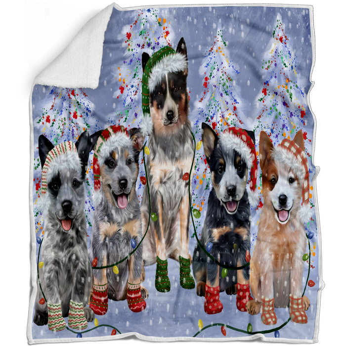 Christmas Lights and Australian Cattle Dog Blanket - Lightweight Soft Cozy and Durable Bed Blanket - Animal Theme Fuzzy Blanket for Sofa Couch