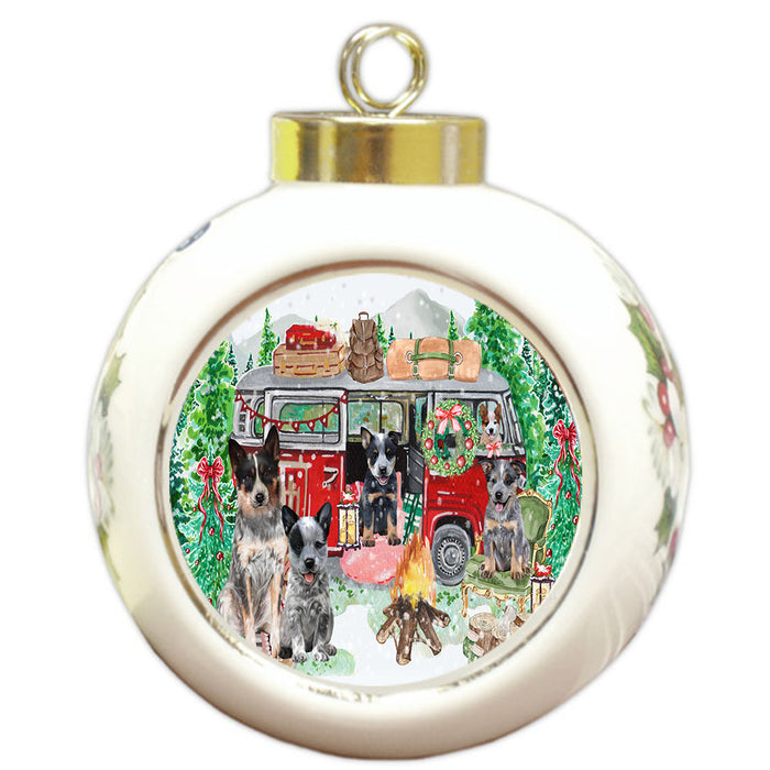 Christmas Time Camping with Australian Cattle Dog Round Ball Christmas Ornament Pet Decorative Hanging Ornaments for Christmas X-mas Tree Decorations - 3" Round Ceramic Ornament