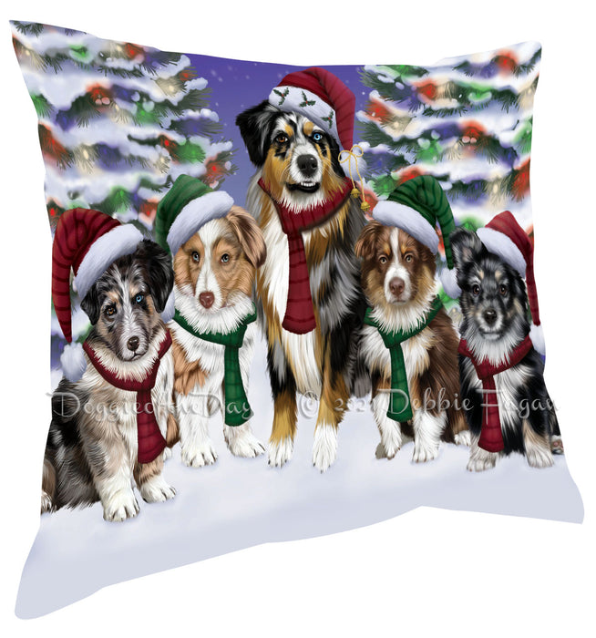 Christmas Family Portrait Australian Shepherd Dog Pillow with Top Quality High-Resolution Images - Ultra Soft Pet Pillows for Sleeping - Reversible & Comfort - Ideal Gift for Dog Lover - Cushion for Sofa Couch Bed - 100% Polyester
