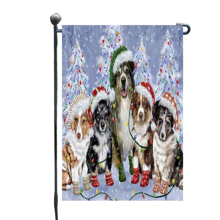 Christmas Lights and Australian Shepherd Dogs Garden Flags- Outdoor Double Sided Garden Yard Porch Lawn Spring Decorative Vertical Home Flags 12 1/2"w x 18"h