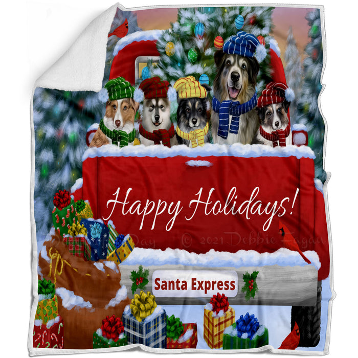 Christmas Red Truck Travlin Home for the Holidays Australian Shepherd Dogs Blanket - Lightweight Soft Cozy and Durable Bed Blanket - Animal Theme Fuzzy Blanket for Sofa Couch