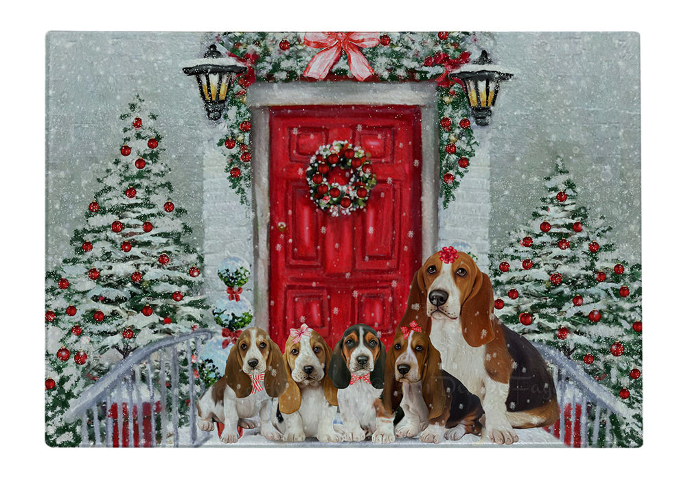 Christmas Holiday Welcome Basset Hound Dogs Cutting Board - For Kitchen - Scratch & Stain Resistant - Designed To Stay In Place - Easy To Clean By Hand - Perfect for Chopping Meats, Vegetables