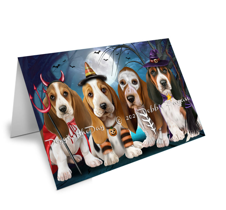 Happy Halloween Trick or Treat Basset Hound Dogs Handmade Artwork Assorted Pets Greeting Cards and Note Cards with Envelopes for All Occasions and Holiday Seasons GCD76697