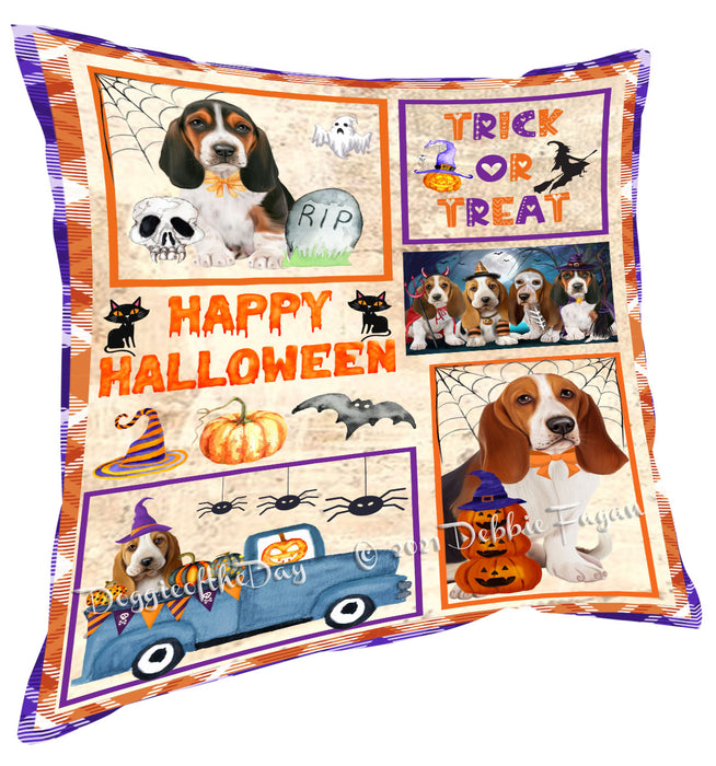 Happy Halloween Trick or Treat Basset Hound Dogs Pillow with Top Quality High-Resolution Images - Ultra Soft Pet Pillows for Sleeping - Reversible & Comfort - Ideal Gift for Dog Lover - Cushion for Sofa Couch Bed - 100% Polyester, PILA88153