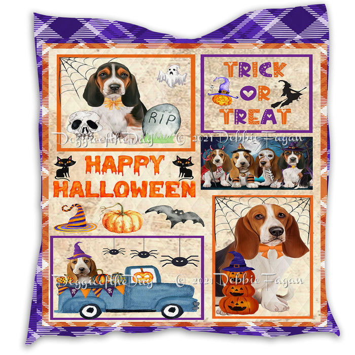 Happy Halloween Trick or Treat Pumpkin Basset Hound Dogs Lightweight Soft Bedspread Coverlet Bedding Quilt QUILT60731