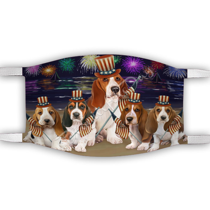 4th of July Independence Day Basset Hound Dogs Face Mask FM49373