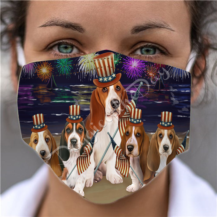 4th of July Independence Day Basset Hound Dogs Face Mask FM49373
