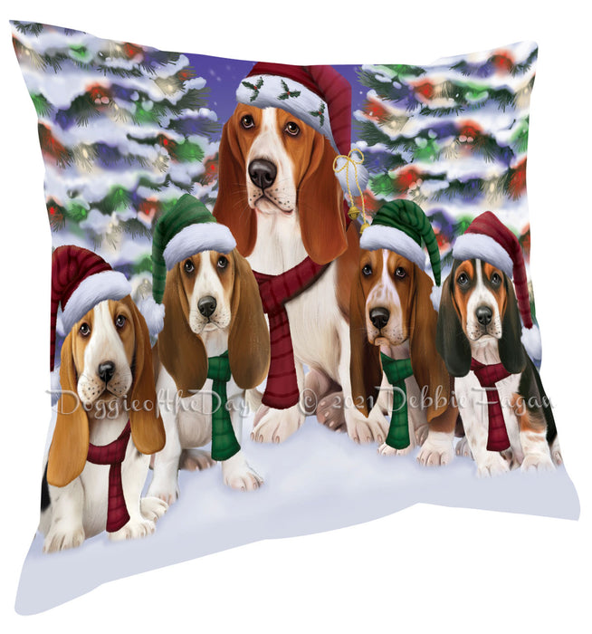 Christmas Family Portrait Basset Hound Dog Pillow with Top Quality High-Resolution Images - Ultra Soft Pet Pillows for Sleeping - Reversible & Comfort - Ideal Gift for Dog Lover - Cushion for Sofa Couch Bed - 100% Polyester