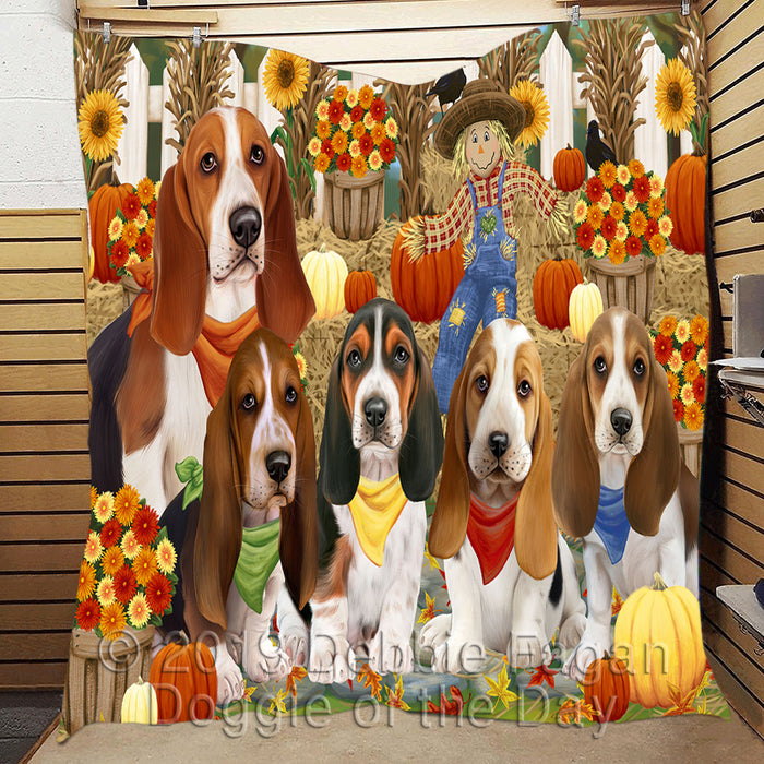 Fall Festive Harvest Time Gathering Basset Hound Dogs Quilt