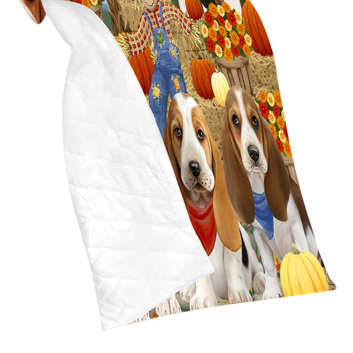 Fall Festive Harvest Time Gathering Basset Hound Dogs Quilt