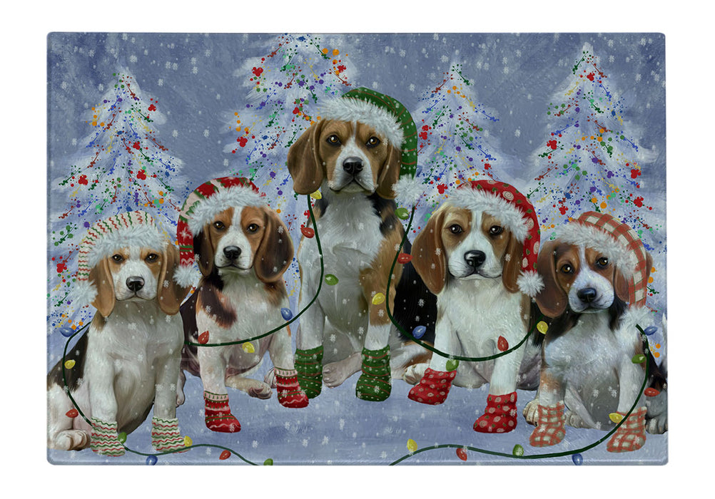 Christmas Lights and Beagle Dogs Cutting Board - For Kitchen - Scratch & Stain Resistant - Designed To Stay In Place - Easy To Clean By Hand - Perfect for Chopping Meats, Vegetables