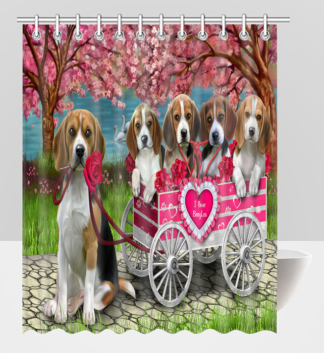 I Love Beagle Dogs in a Cart Shower Curtain