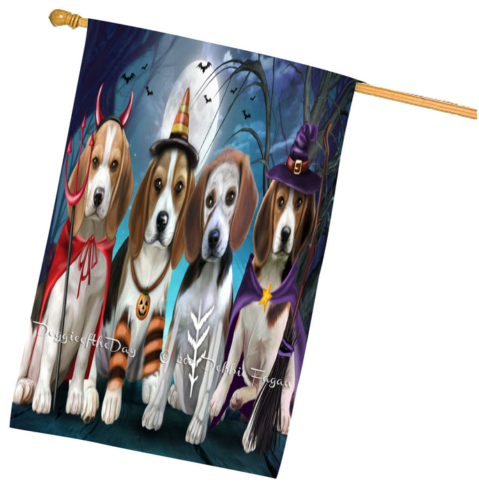 Halloween Trick or Treat Beagle Dogs House Flag Outdoor Decorative Double Sided Pet Portrait Weather Resistant Premium Quality Animal Printed Home Decorative Flags 100% Polyester